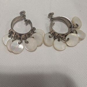 Mother-of-Pearl Disc Dangle Screwback Earrings